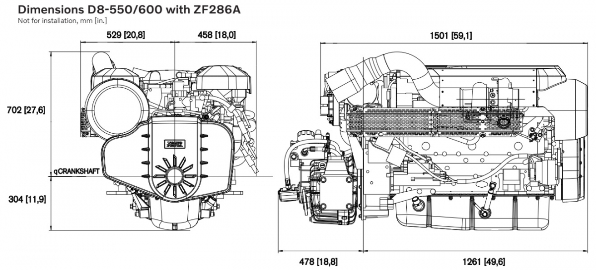 Schema dimensions Moteur D8-550 et D8-600