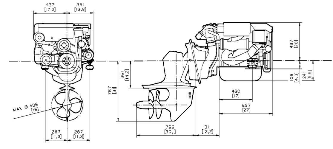 DB Moteurs VOLVO PENTA KAD32 schéma dimensions