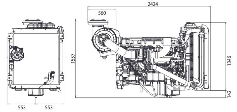 Dimensions du moteur Volvo Penta TAD1346GE